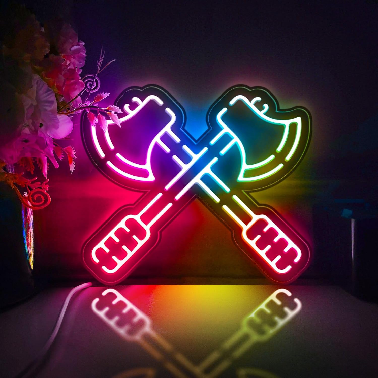 Axe Led Light Box, Game Battle Weapon Wall Art Decor, RGB Desktop Decorations, Bedroom Decor (RGB & Color Flow Effect, Large Size)