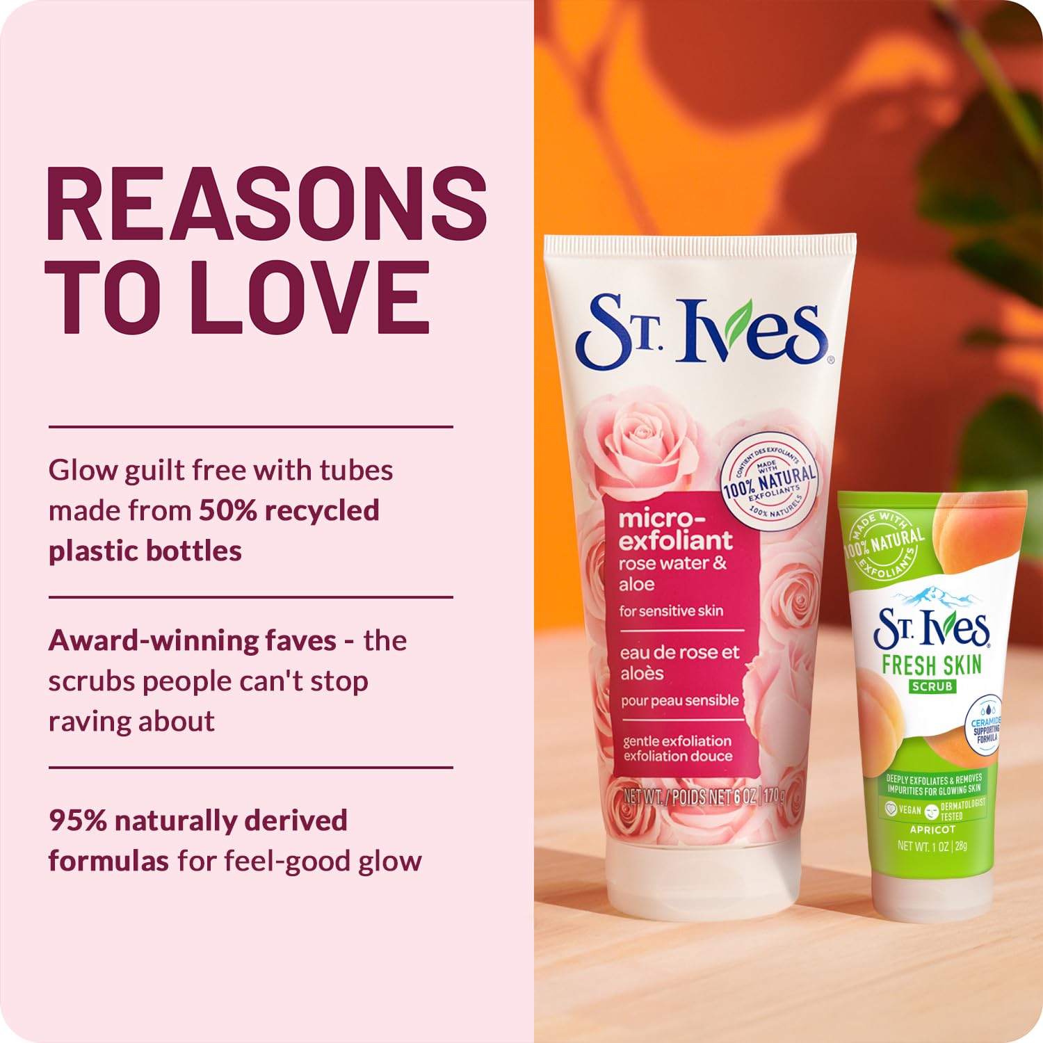 St. Ives Facial Scrub, Rose Water & Aloe for Sensitive Skin + Travel-Size Fresh Skin Apricot Face Scrub for Balanced to Oily Skin