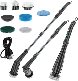 Electric Spin Scrubber, Wireless Retractable Cleaning Kit, 3 Adjustable Speed Modes, Led Light for Kitchen Bathroom Wall Tile Floor Household Daily Cleaning for Home Users Black