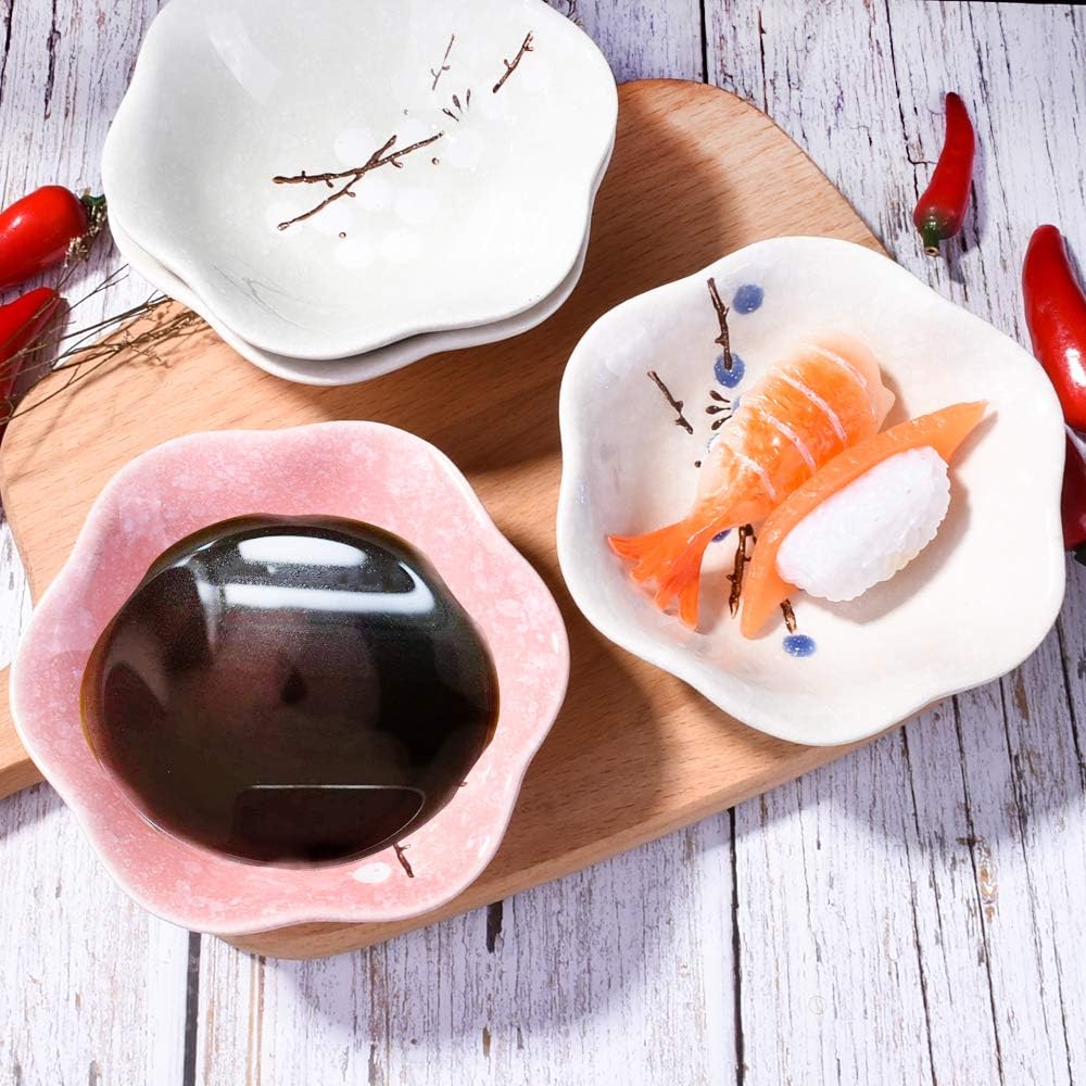 Ceramic Soy Sauce Dish Set of 4 Japanese Porcelain Dipping Bowls Cups for Sushi Seasoning