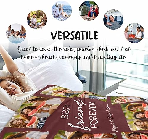 Miniatura 6 de Manta personalizada con texto fotográfico, manta de franela personalizada para mejores amigas, hermanas, amigos, parejas, familia, Navidad,