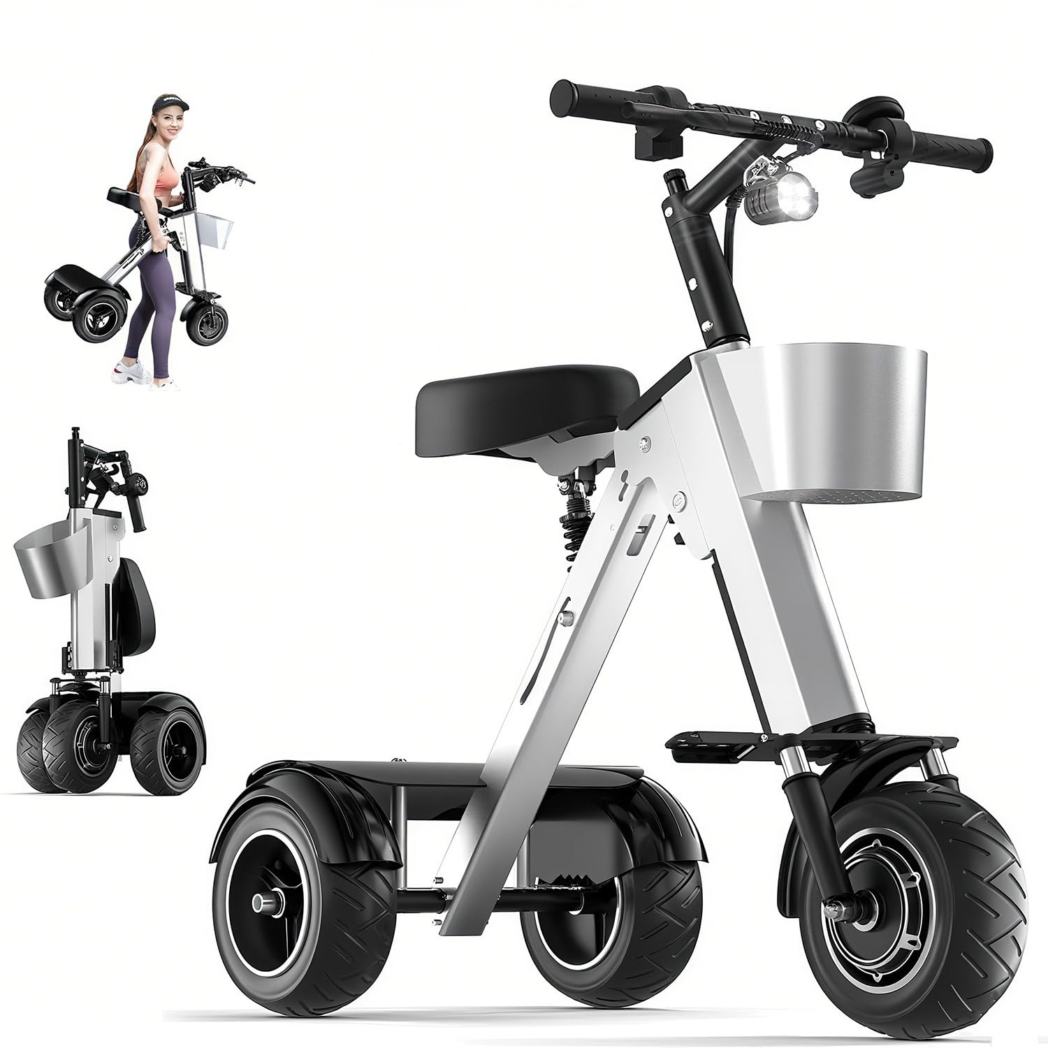 Scooter Elettrico Pieghevole per Adulti, Triciclo Elettrico Portatile e Leggero con Batteria Rimovibile 36 V 7,8 Ah, Interruttore di retromarcia e Chiave,ausilio per la Mobilità da Viaggio