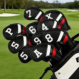 Big Teeth Golf Iron Headcovers, Colorful Iron Golf Club Covers Zipper Closure, Black and White Big Number Iron Golf Club Covers for Men