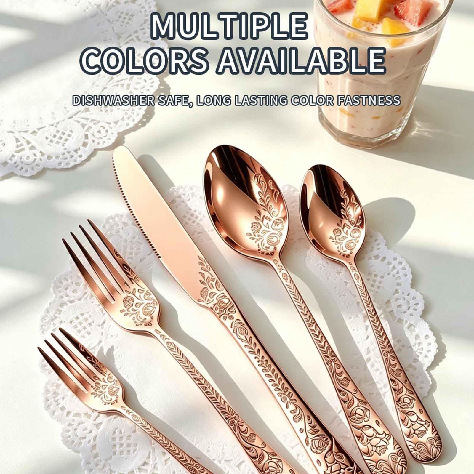Lot De 30 Couverts En Acier Inoxydable De Qualité Supérieure, Pour 6 Personnes, Avec Couteau, Cuillère Et Fourchette,polis Et Passent Au Lave-vaisselle(Rose Gold)