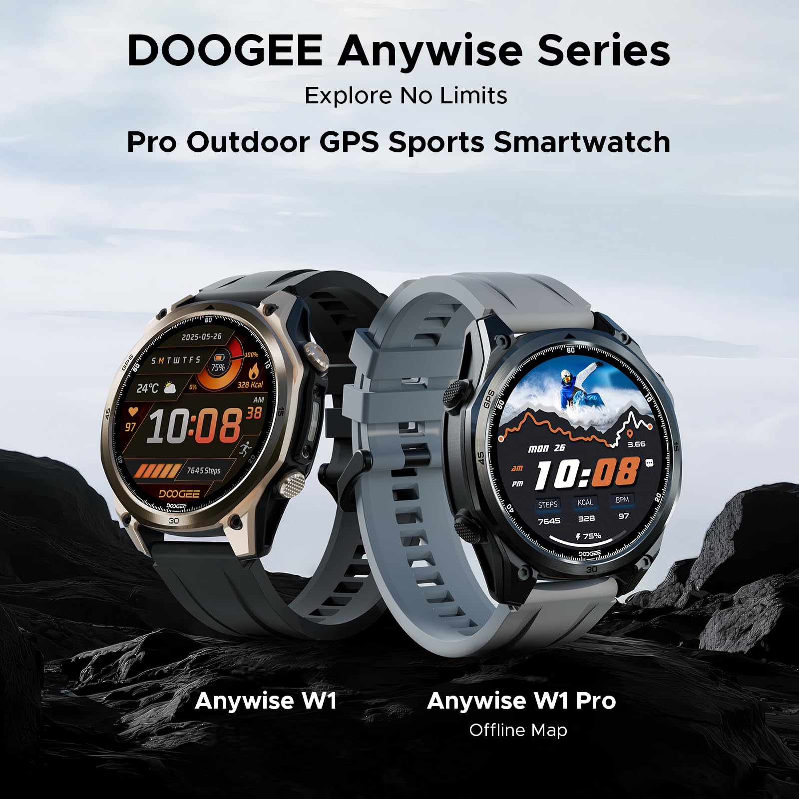 Anywise W1 Pro Orologi Smartwatch uomo,GPS Dual-Band & Mappe Offline, 5 ATM, 18 Giorni Autonomia, Display AMOLED HD 1,43", 170+ Modalità Sport,Chiamate Bluetooth,Compatibile con Android/iOS