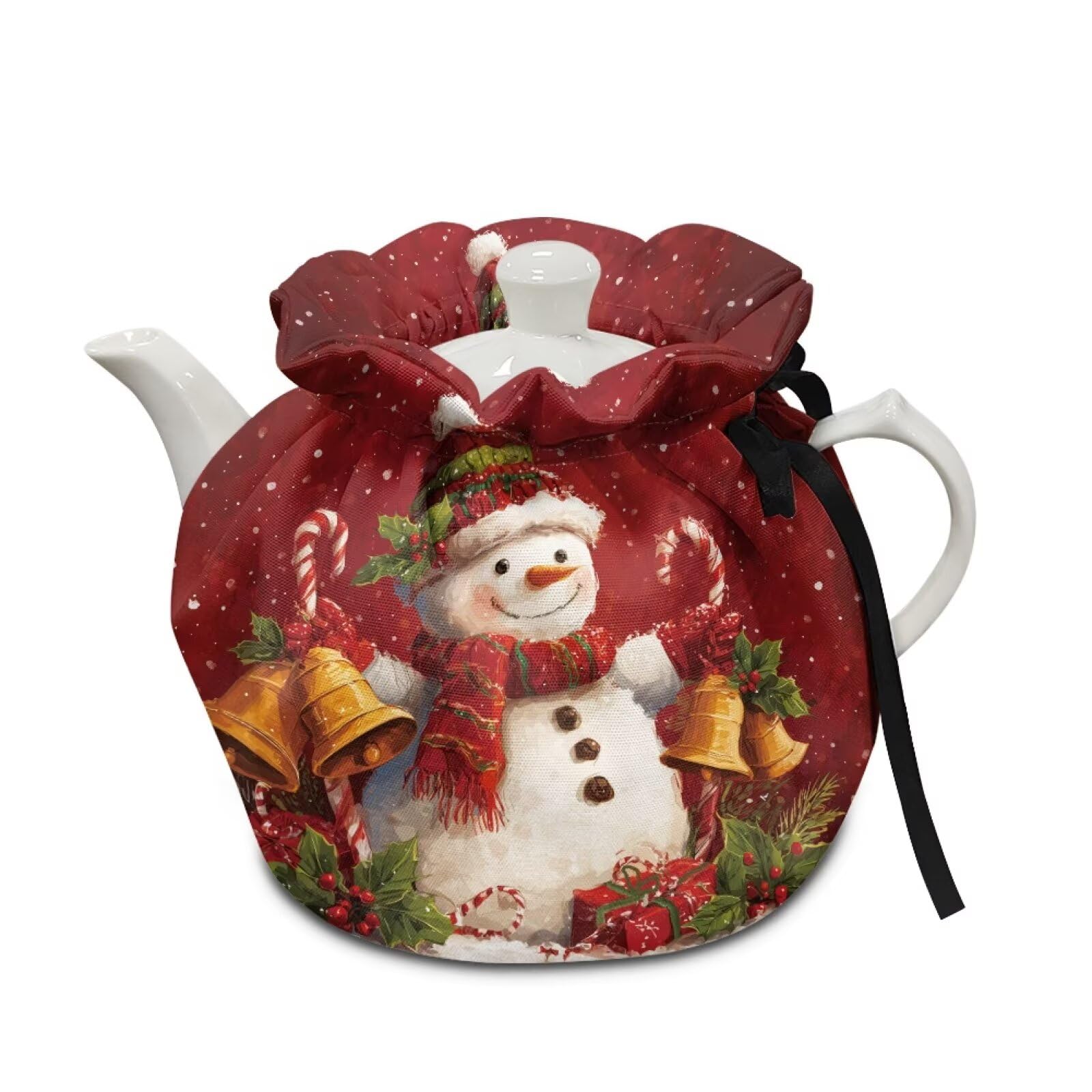 Christmas Tea Cozy Cover Insulated Dust Cover for Teapot Snowman Tea Pot Covers for Keeping Warm Kettle Protector Washable Portable Kitchen Decoration Gift for Christmas