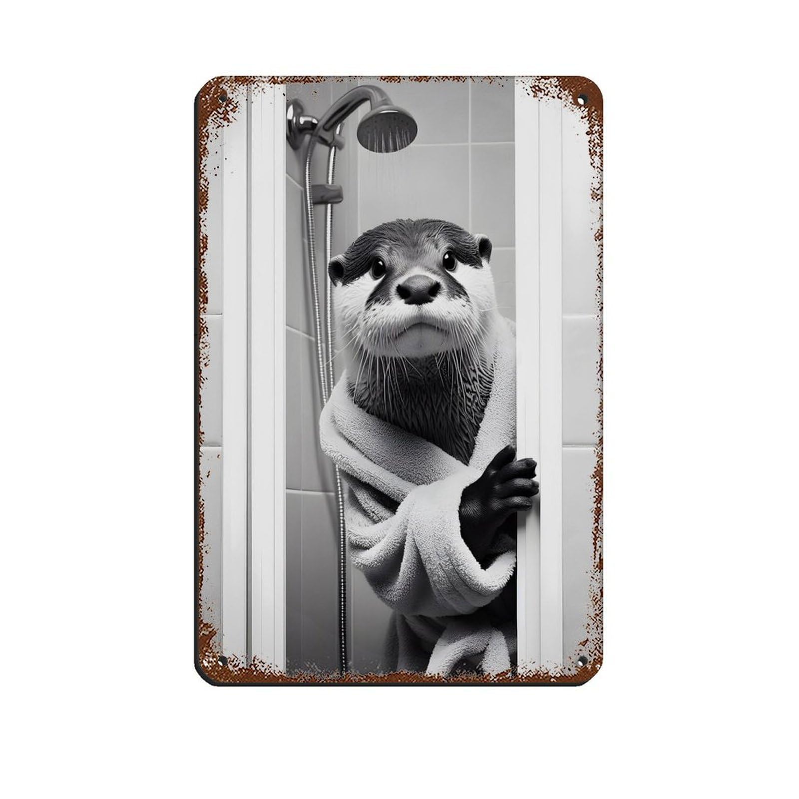 Otter Bathroom Art Poster Retro Poster Metal Tin Sign Chic Art Retro Iron Painting Bar People Cave Cafe Family Garage Poster Wall Decoration 8x12inch(20x30cm)