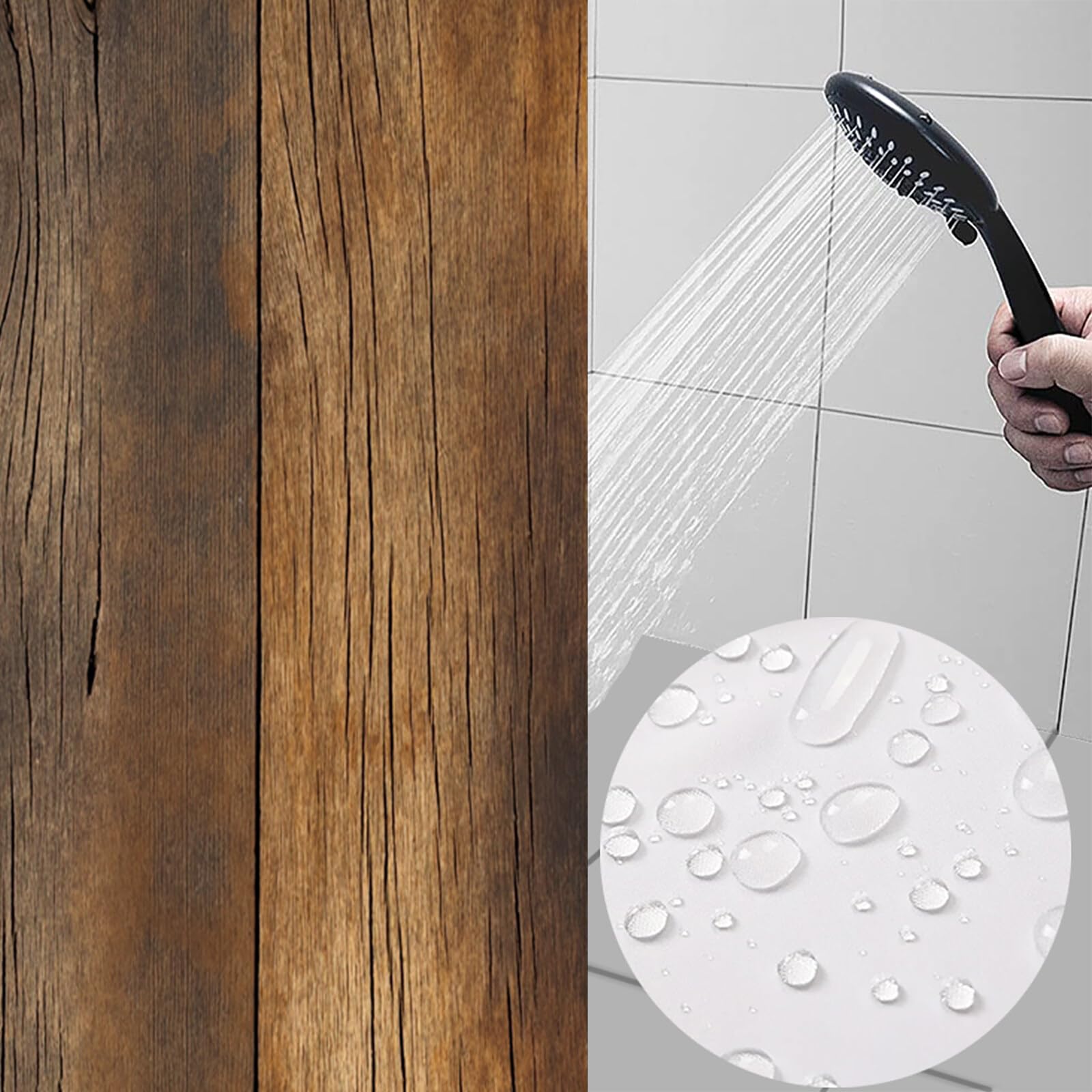 Rideau De Douche Grain De Bois Nature Rurale Tissu Imperméable Lavable avec Crochets Anti Moisissure en Polyester Rideau Douche pour Salle De Bain