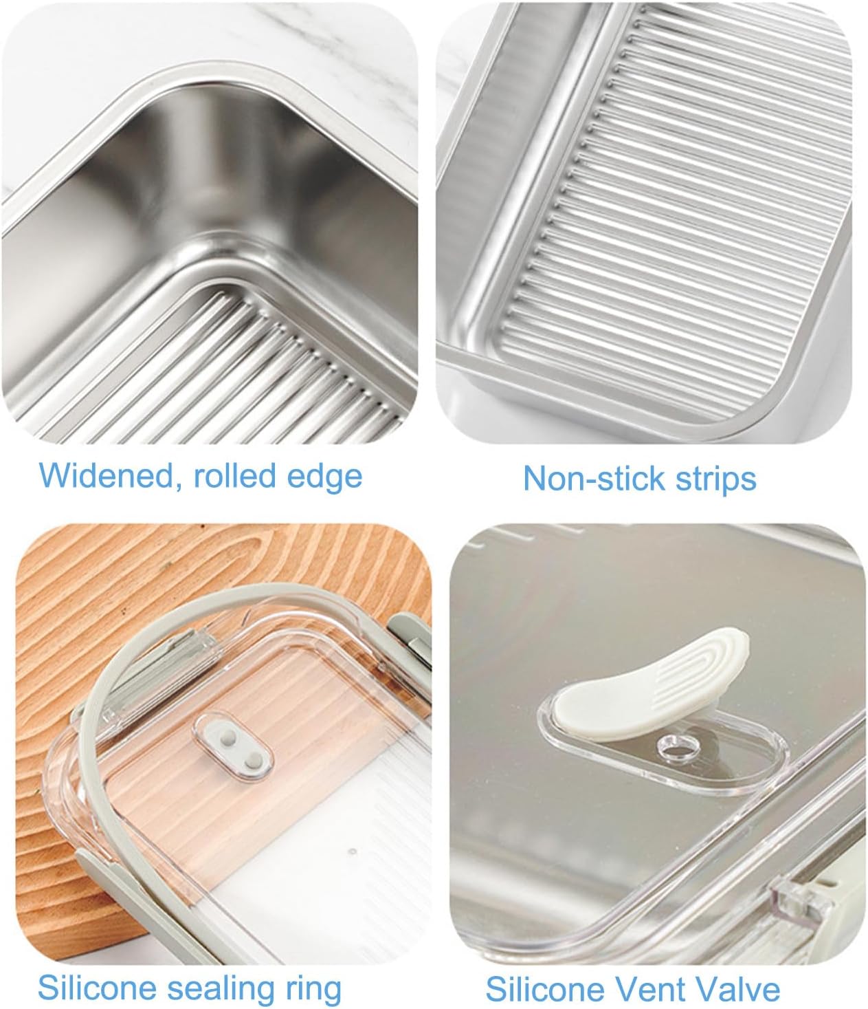 FOLAI [3-Pack Stainless Steel Meal Prep Containers with Lids, Food Storage with Snap Locking Lids, for Lunch Bento Box, Picnic and Travel，Microwave, Freezer and Dishwasher(650ml+1000ml+1300ml)