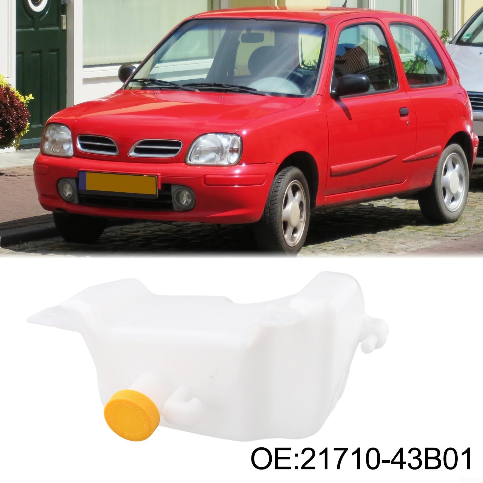 Serbatoio di compensazione del liquido di raffreddamento con coperchio per Nissan per micra K11 1992-2002, sostituzione per OEM 21710-43B01, plastica ABS robusta, durevole e resistente alla
