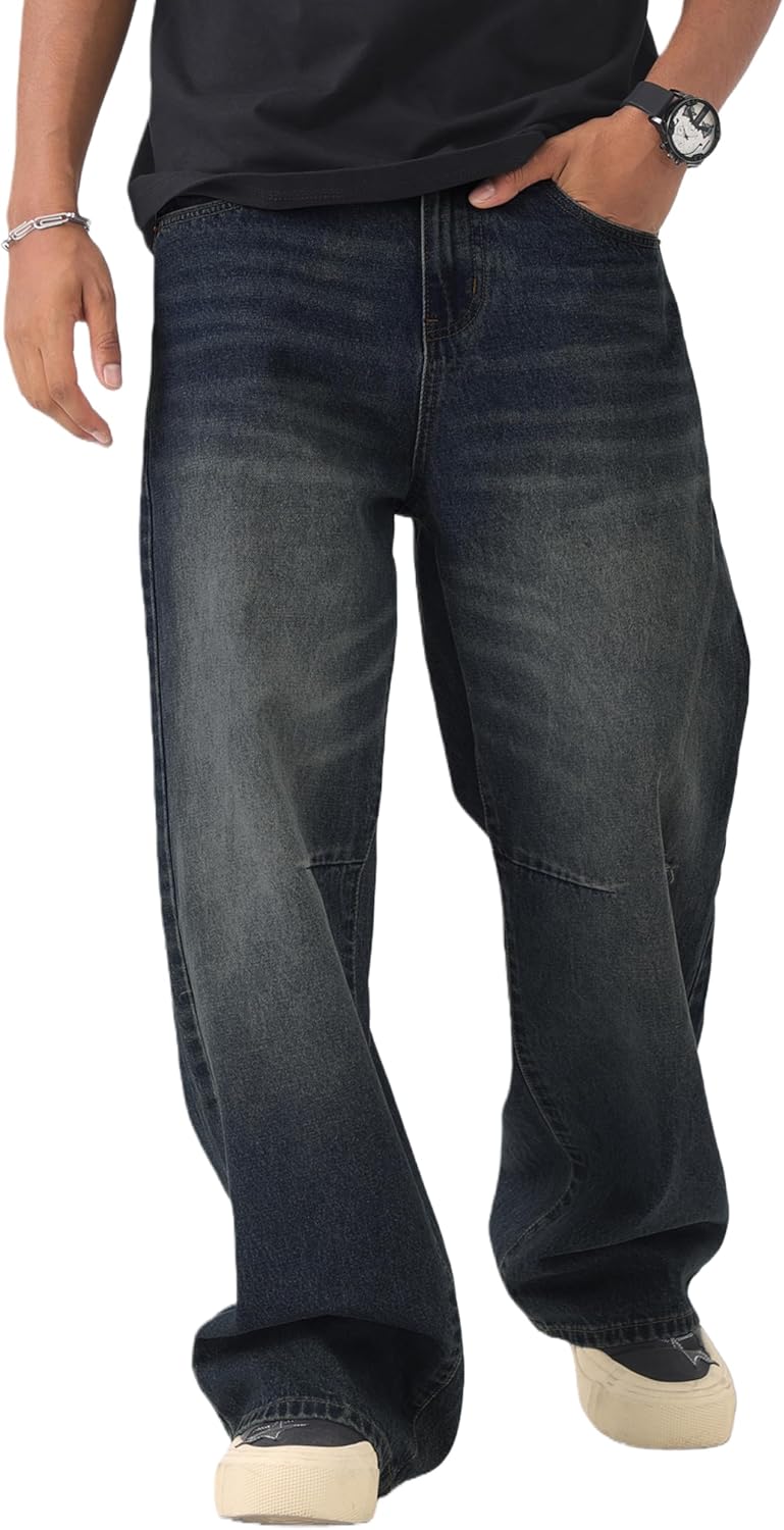 Men's Y2K Hip Hop Super Baggy Long Jeans Loose Fit Wide Leg Denim Pants Casual Streetwear Trousers - Image 2