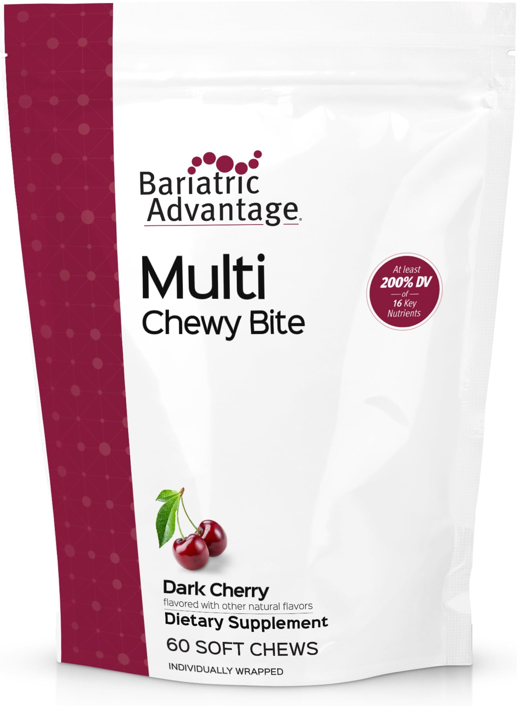 Multi Chewy Bite, Soft Chew Multivitamin for Bariatric Surgery Patients Including Gastric Bypass and Bariatric Sleeve - Dark Cherry Flavor, 60 Count