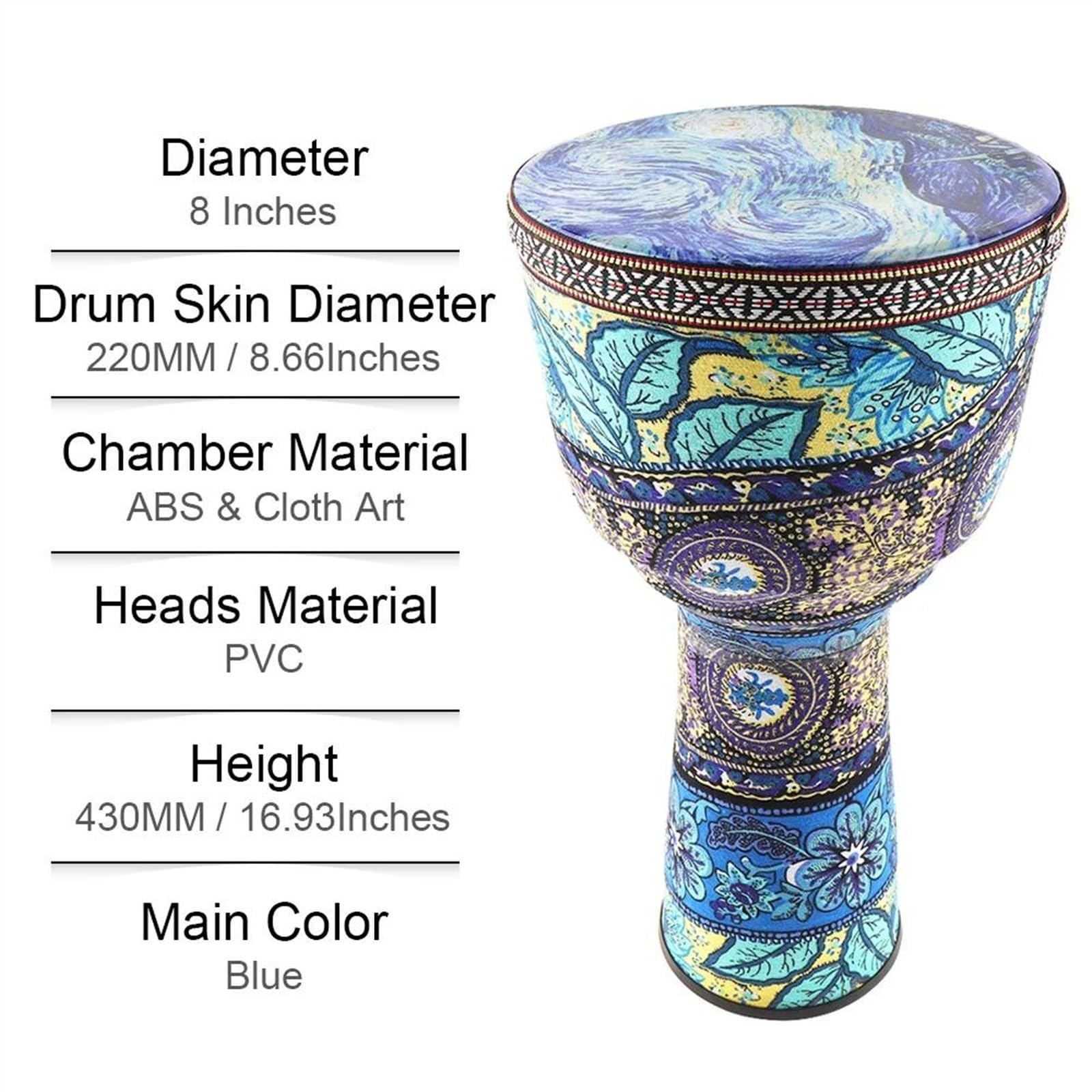 Profesjonalny Djembe 8-calowy Profesjonalny Afrykański Bęben Djembe ABS Cloth Art Tradycyjny Instrument Afrykański (Color : A)