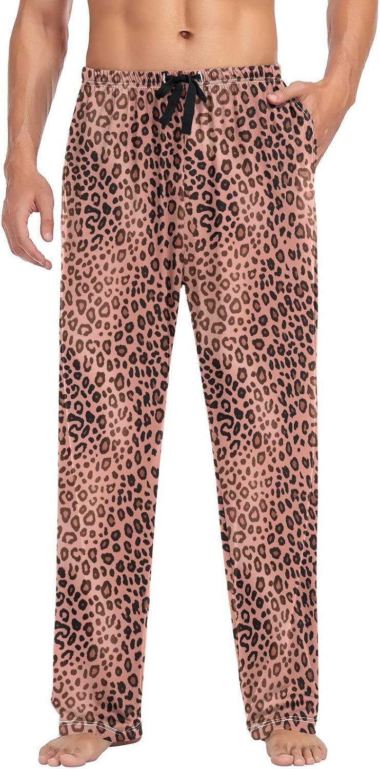 ALAZA Leopard Cheetah Prints Rose Gold Men's Sleepwear Mens Pajama Pants Bottoms with Pockets, S