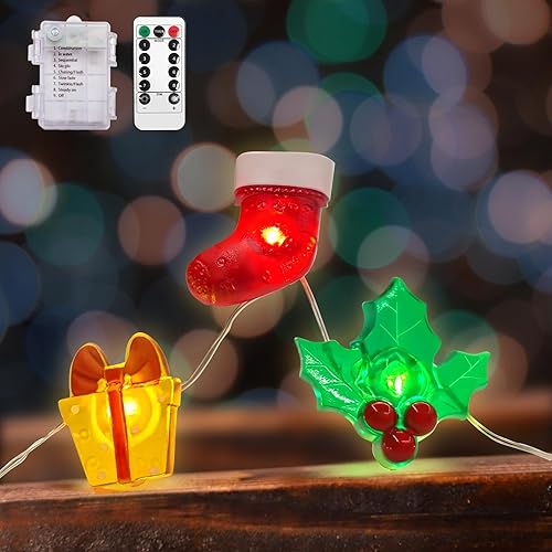 Guirnalda de luces de Navidad, luces de Navidad de 10 pies, 30 LED, color blanco cálido, medias de Navidad, cajas de regalo, luces de hadas,