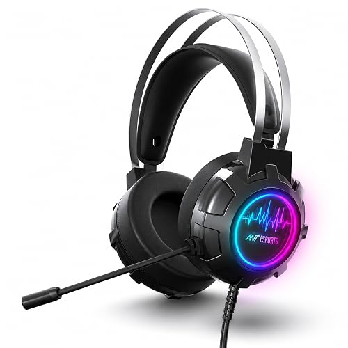 Ant Esports H950 Pro Wired Gaming Headset for PC, Xbox, PS4 & PS5, 7.1 USB Surround Sound Wired Headphones, 50mm Drivers, Mirror RGB LED, Omnidirectional Mic & Noise Isolating Ear Cups โ Black