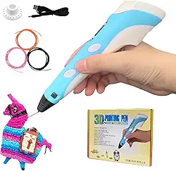 Caneta 3D com Display LED, Caneta 3D Para Crianças, Brinquedos, Presente Para Filho, Filha, Criança, Kit com Filamentos Coloridos, Brinquedo Menino, Adaptador AC, Base de Suporte (Tricolor Azul)
