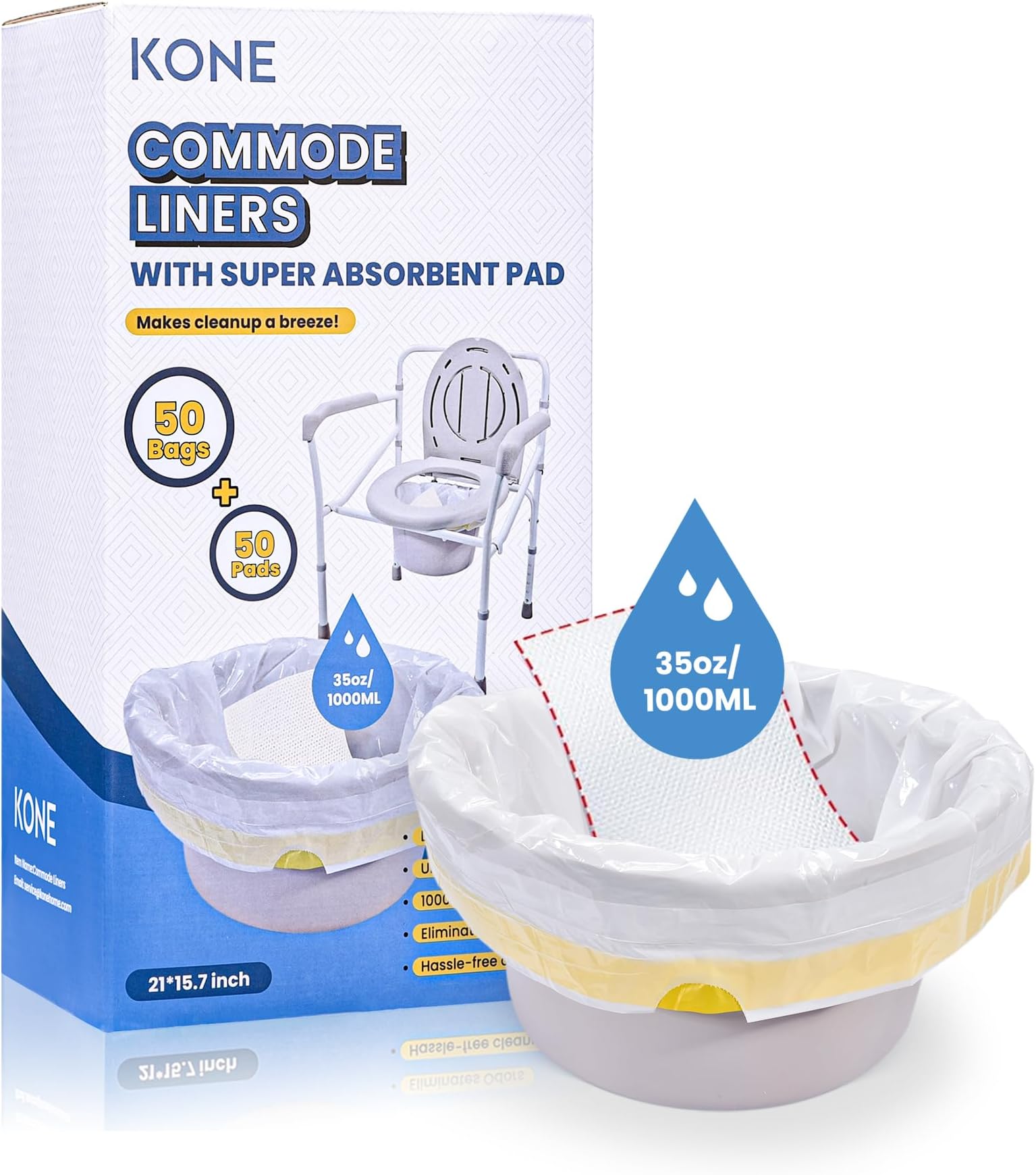 Carebag Commode Liners with Super Absorbent Pad, 50 Count