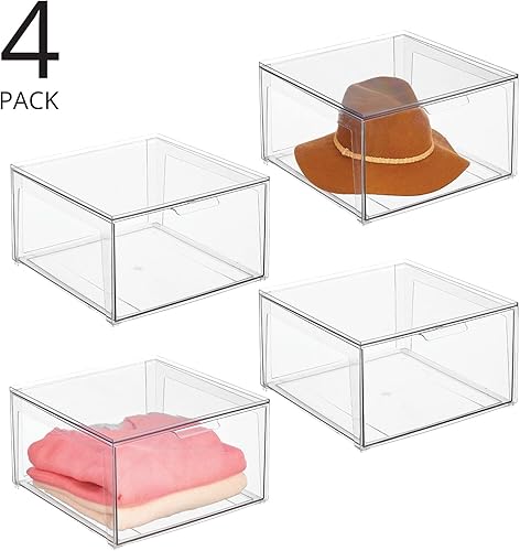 Miniatura 1 de mDesign Contenedores organizadores de almacenamiento apilables de plástico con cajón frontal para armario, escritorio, estante, armario u
