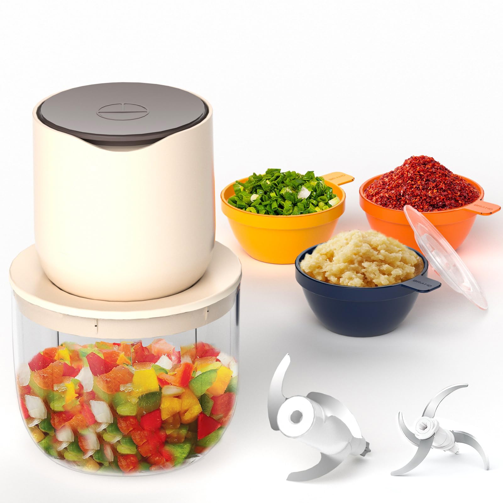 Amsdifio Electric Chopper, Rechargeable Vegetable Chopper with 3000mAh Large Capacity Battery, Onion Chopper for Kitchen with 600ml Bowl & 3 * 240ml Food Grade Bowls, Butterfly Chopper for Kitchen-image-17