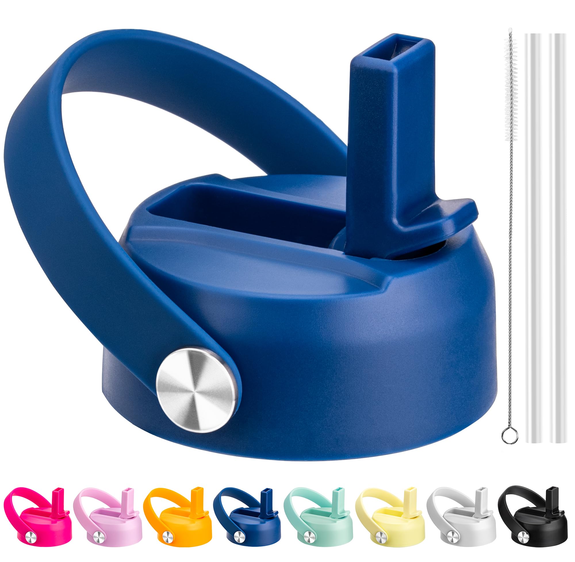 Straw Lid for Hydro Flask Wide Mouth 12 18 20 32 40 64oz Water bottle, Replacement Lid with Flexible Handle and Straw Compatible with Hydroflask Wide Mouth(Blue)