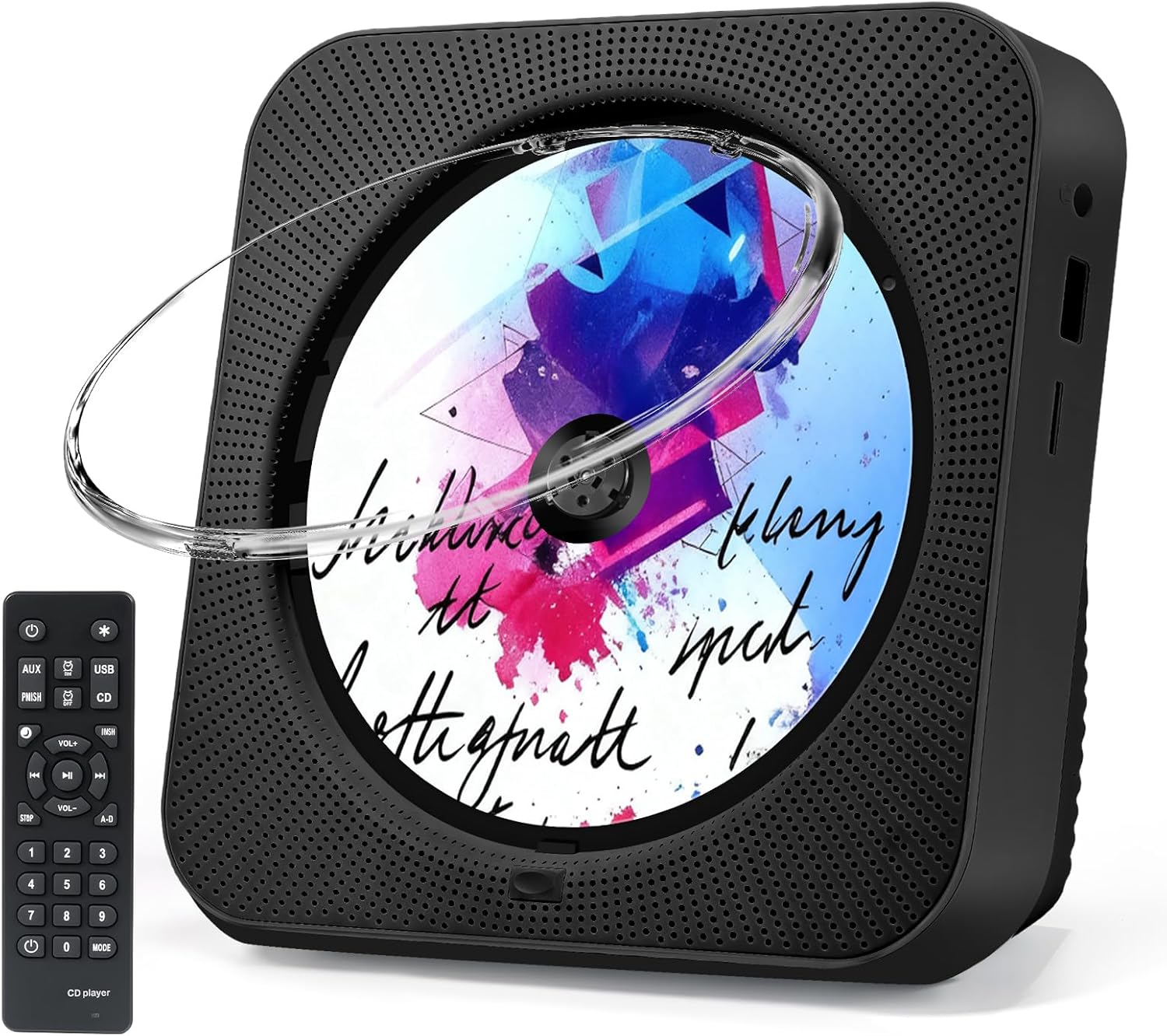 CD Player Portable, Bluetooth CD Players for Home with Remote Control HiFi Stereo LED Display Timer FM Radio AUX/USB/TF Jack, Music CD Player with Speakers Desktop Boombox for Office Kids Gift Black