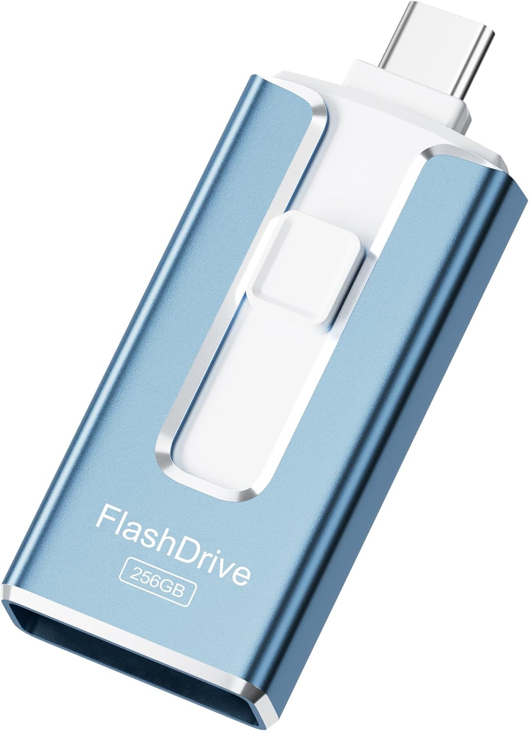 MFi Certified 256GB Flash Drive for iPhone, 3 in 1 Type-C USB Memory Stick Thumb Drive for Photos Videos, High Speed External Memory Storage Photo Stick for iPhone iPad Android PC (Sky Blue) 256 GB Sky Blue