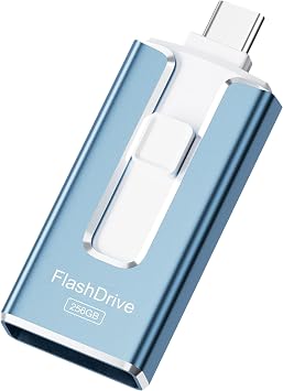 MFi Certified 256GB Flash Drive for iPhone, 3 in 1 Type-C USB Memory Stick Thumb Drive for Photos Videos Storage, High Speed External Memory Storage Photo Stick for iPhone iPad Android PC Sky Blue