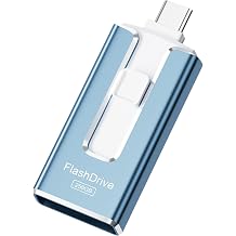 MFi Certified 256GB Flash Drive for iPhone, 3 in 1 Type-C USB Memory Stick Thumb Drive for Photos Videos Storage, High Speed External Memory Storage Photo Stick for iPhone iPad Android PC Sky Blue