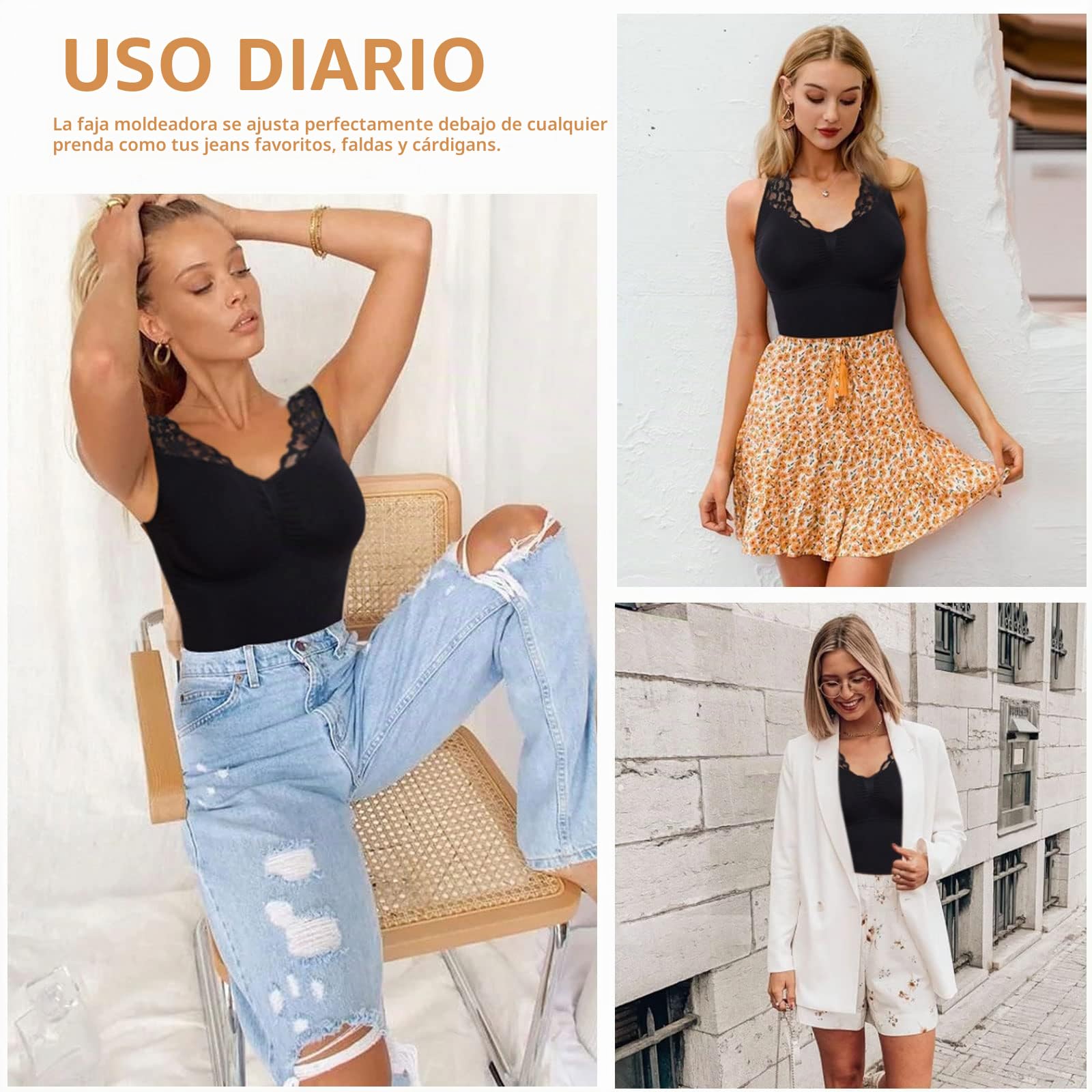 Joyshaper Camisetas Moldeadoras para Mujer Camiseta Reductora Sin Mangas Casual Tops de Encaje con Cuello en V Tank Top con Sujetador Desmontable