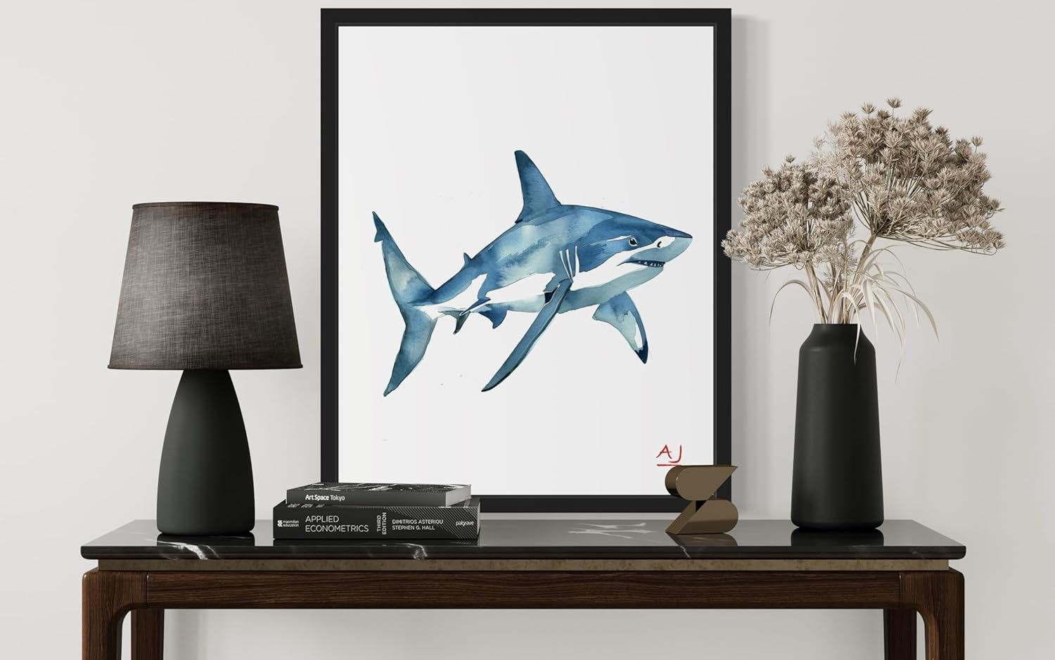 Shark Art Print Poster, Sea Animals Watercolor Painting, Fish Nautical Creature Wall Decor Living Room, Bathroom Bedroom Decor 59 (Shark, 24 x 36 inches, Unframed)
