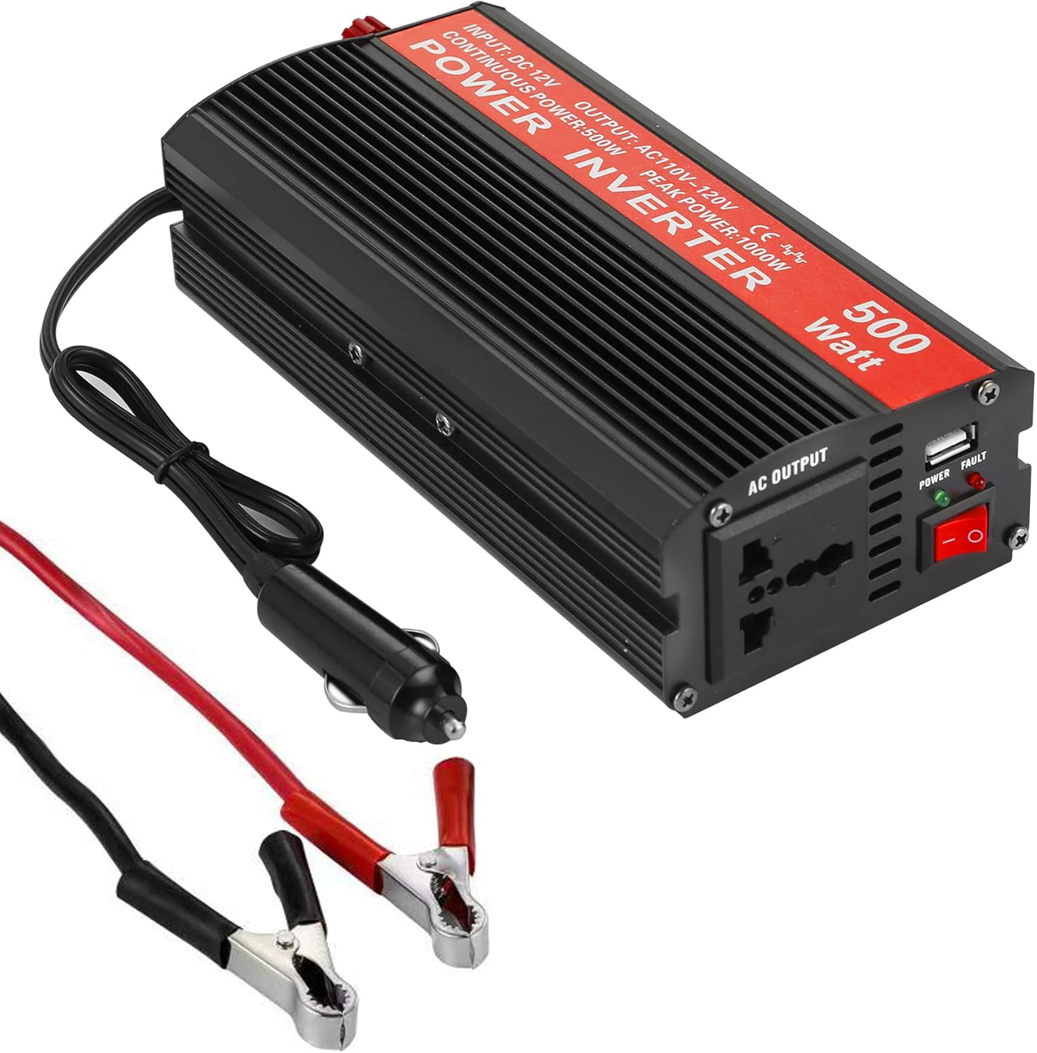 Big Discount Prices 500w Power Inverter Dc 12v To Ac 110v Converter With 2 1a Fast Usb Charging Port Car Outlet Adapter Charger Plug Converter With Cigarette Lighter Alligator Battery Clamp 1000w Peak Power Honest Service