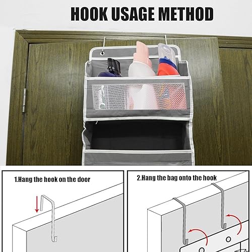 Miniatura 5 de Estante de almacenamiento para puerta colgante de 5 niveles incluye 5 estantes y 5 bolsillos laterales de malla. Diseño de múltiples compartimentos