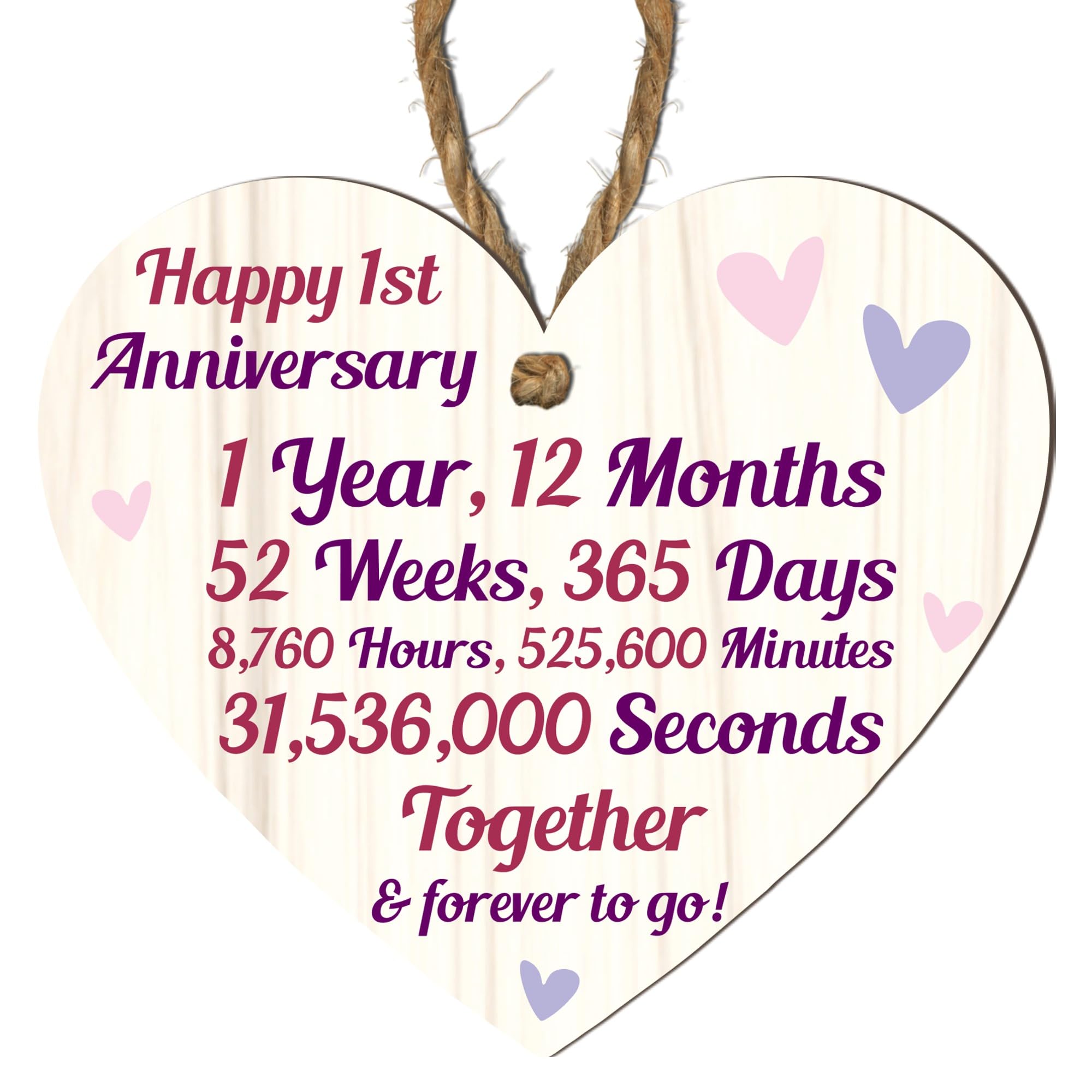 1st Anniversary Wooden Heart Plaque – Personalised Keepsake Gift for Grandparents, Parents, Him or Her – Rustic Charm, 10cm x 9cm (1st Anniversary, Medium: 15 cm (H) × 13 cm (W))