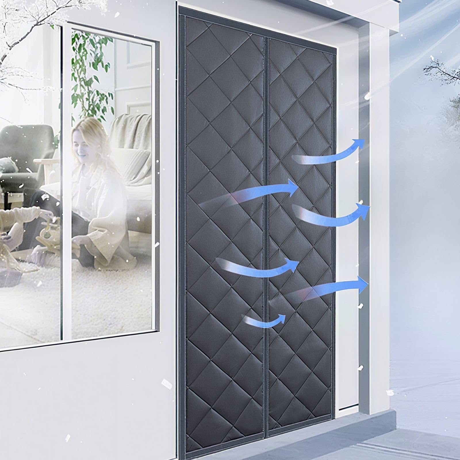 Rideau de porte magnétique isolation thermique hiver gris foncé 120x220cm