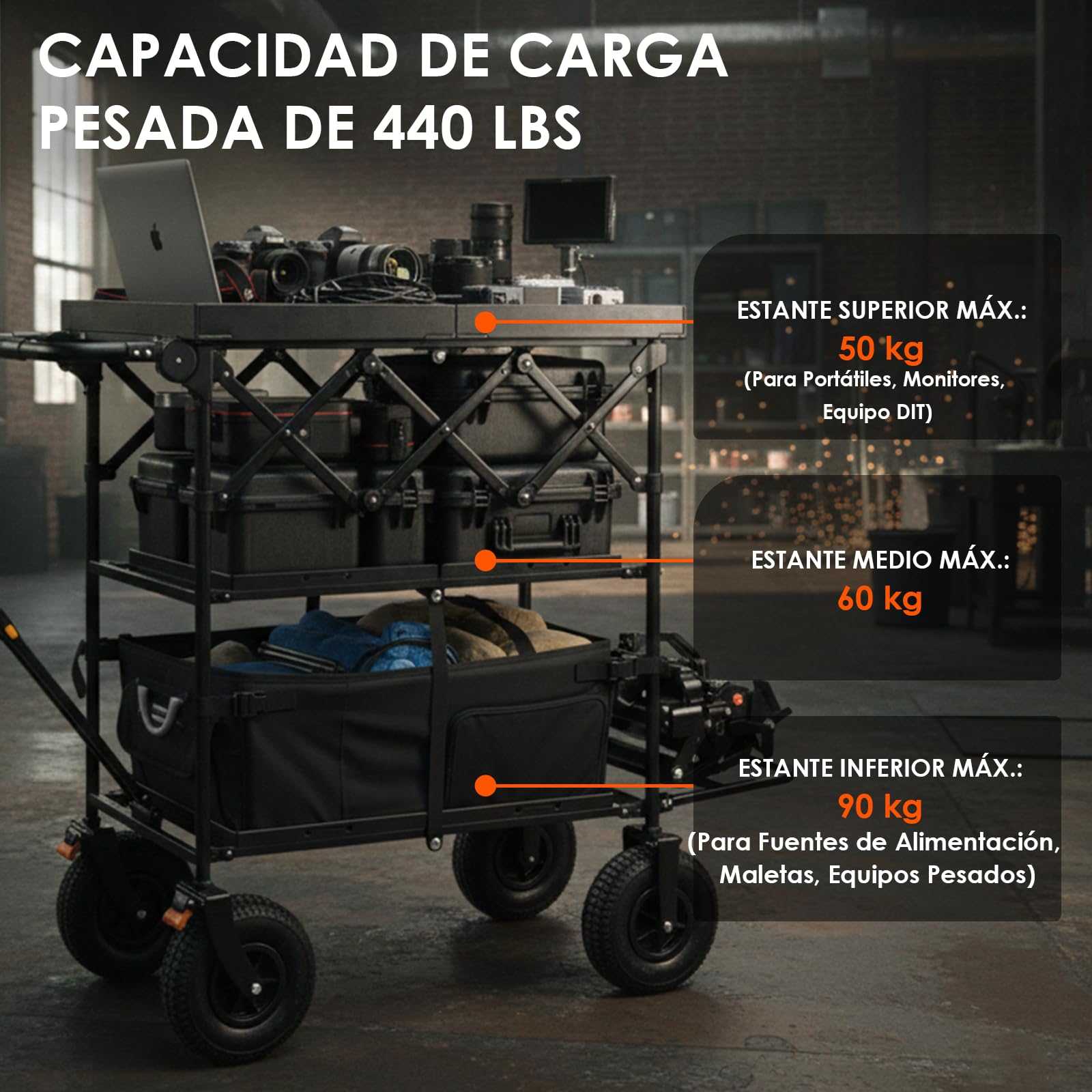 TARION Carro de Fotografía Plegable con Ruedas: Titanrig Cart Pro con Ruedas Neumáticas Ligero Fácil de Montar y Desmontar Compacto para el Transporte con Plataforma Extensible