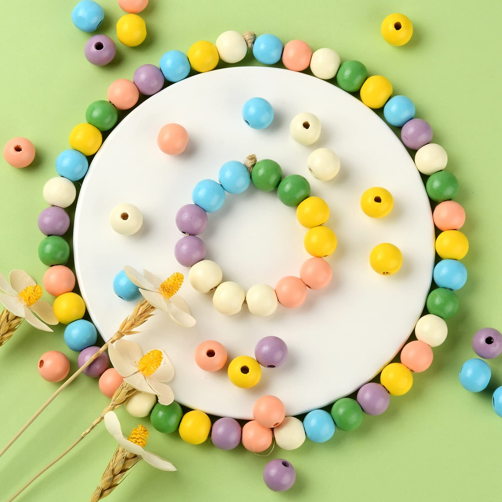 300 cuentas redondas de madera coloridas de 6 mm, macramé, agujero grande, espaciador de bolas de madera, cuentas sueltas con agujero de 2 ~ 3 mm para manualidades, joyas, pulseras, collares