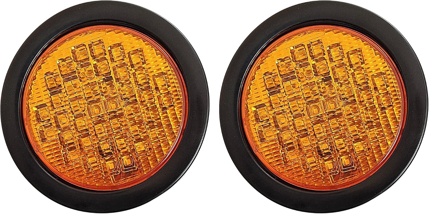 2x 4 Round LED Recessed Amber Strobe Light 40 LED DOT/SAE Approved IP67 Waterproof Super Bright High Powered Strobe Flash Pattern Towing Trailer w/Grommet + 3 Prong Plug 10-30V