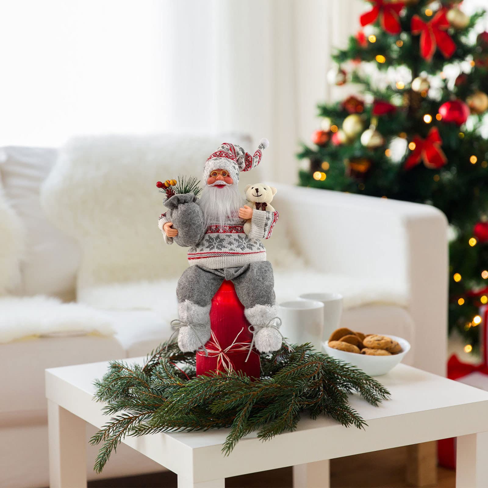 Amazon.co.jp: uaswguDFS 13インチ サンタの置物 人形 クリスマス 座っ