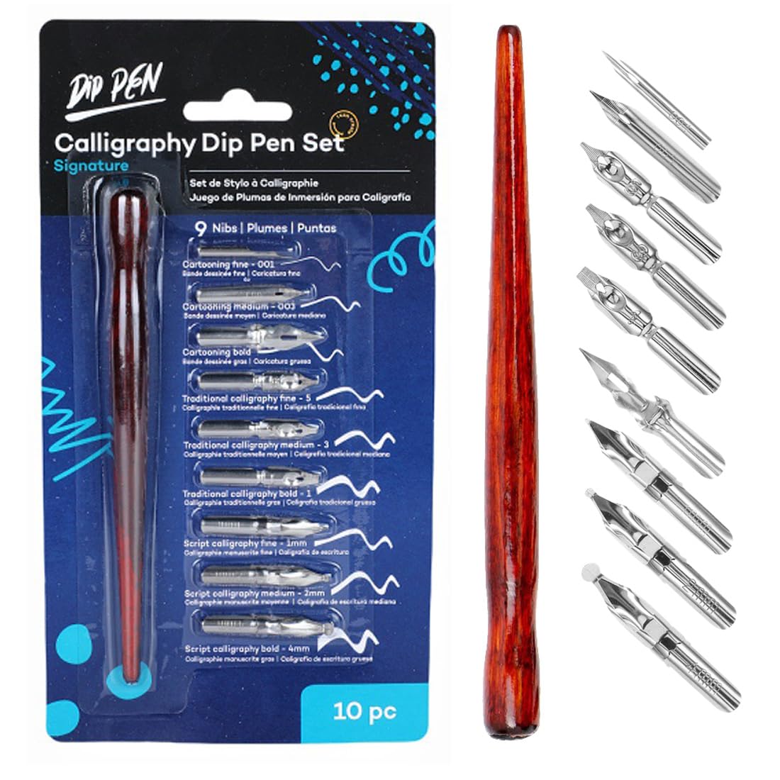 Federhalter und Halter Set mit 1 Federhalter 9 Federn Comic Stiftspitzen Kalligraphie Tauchstift Zeichenfeder Schönschreibfüller Schreibfeder Stifthalter Kalligrafie Set für Künstler