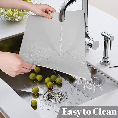 Miniatura 5 de Juego de 6 manteles individuales con posavasos, resistentes al calor, a las manchas y a los arañazos, impermeables, para mesa de comedor, color gris