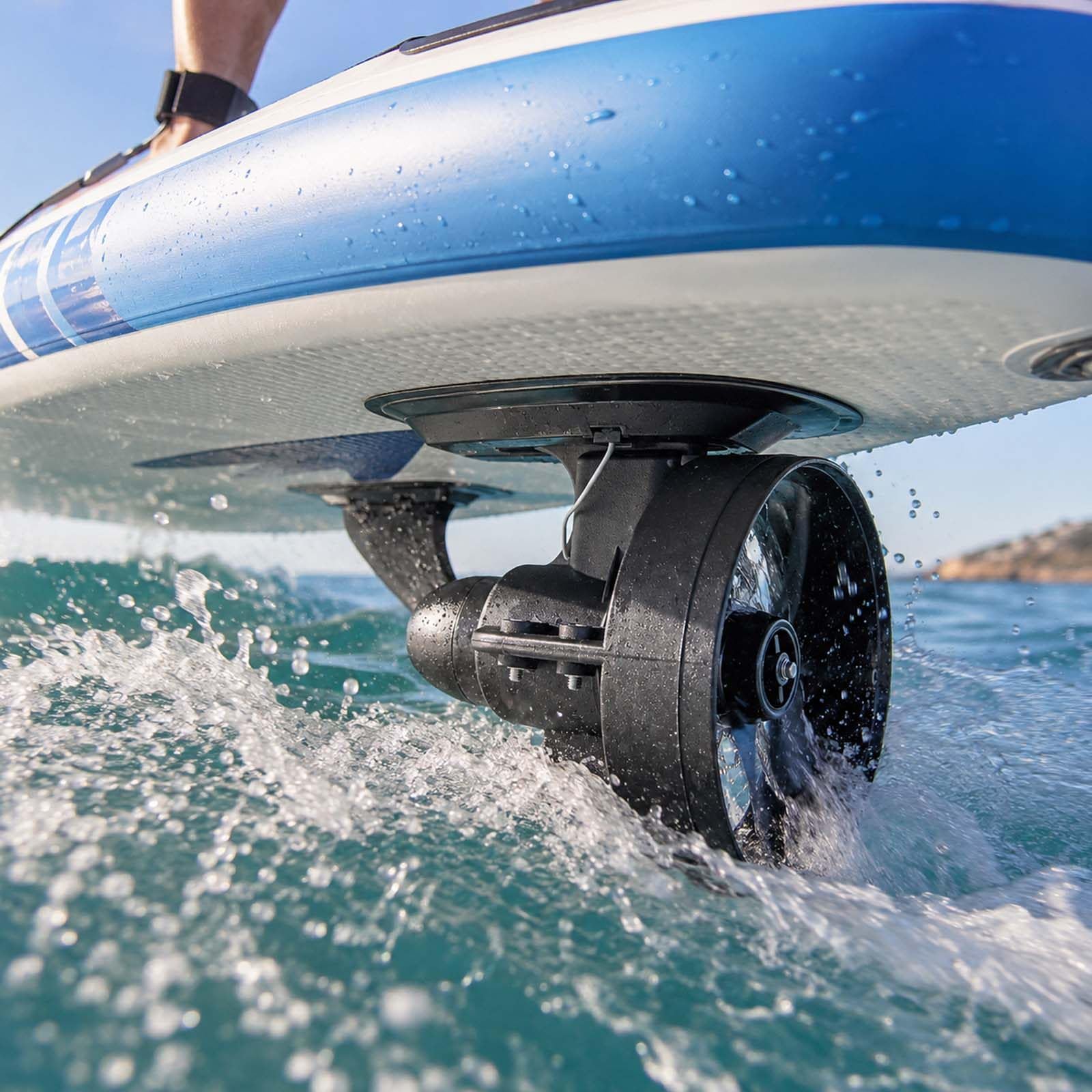 QFGain Silent Electric SUP Motor Fin, 12V Underwater Thruster for Kayak Paddle Board, Quiet Propeller for Inflatable Boat, 440LBS Thrust, No Noise No Splash 216W