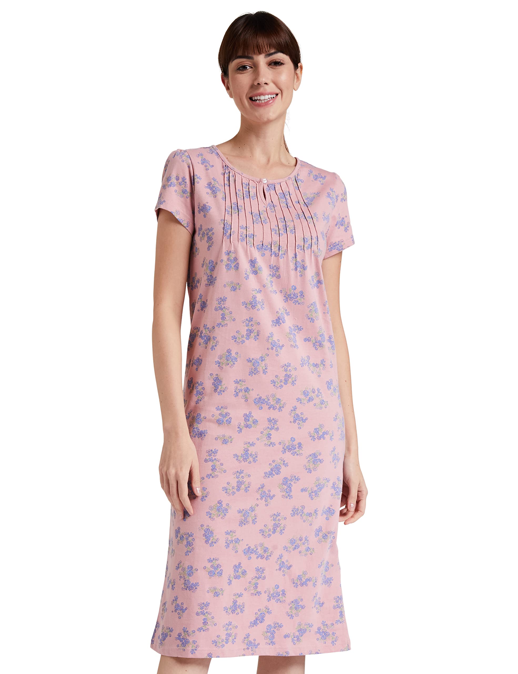 Amazon Brand - Symbol Women Cotton Calf Length Regular Fit Nighty | Night Dress (Available in Plus Sizes)