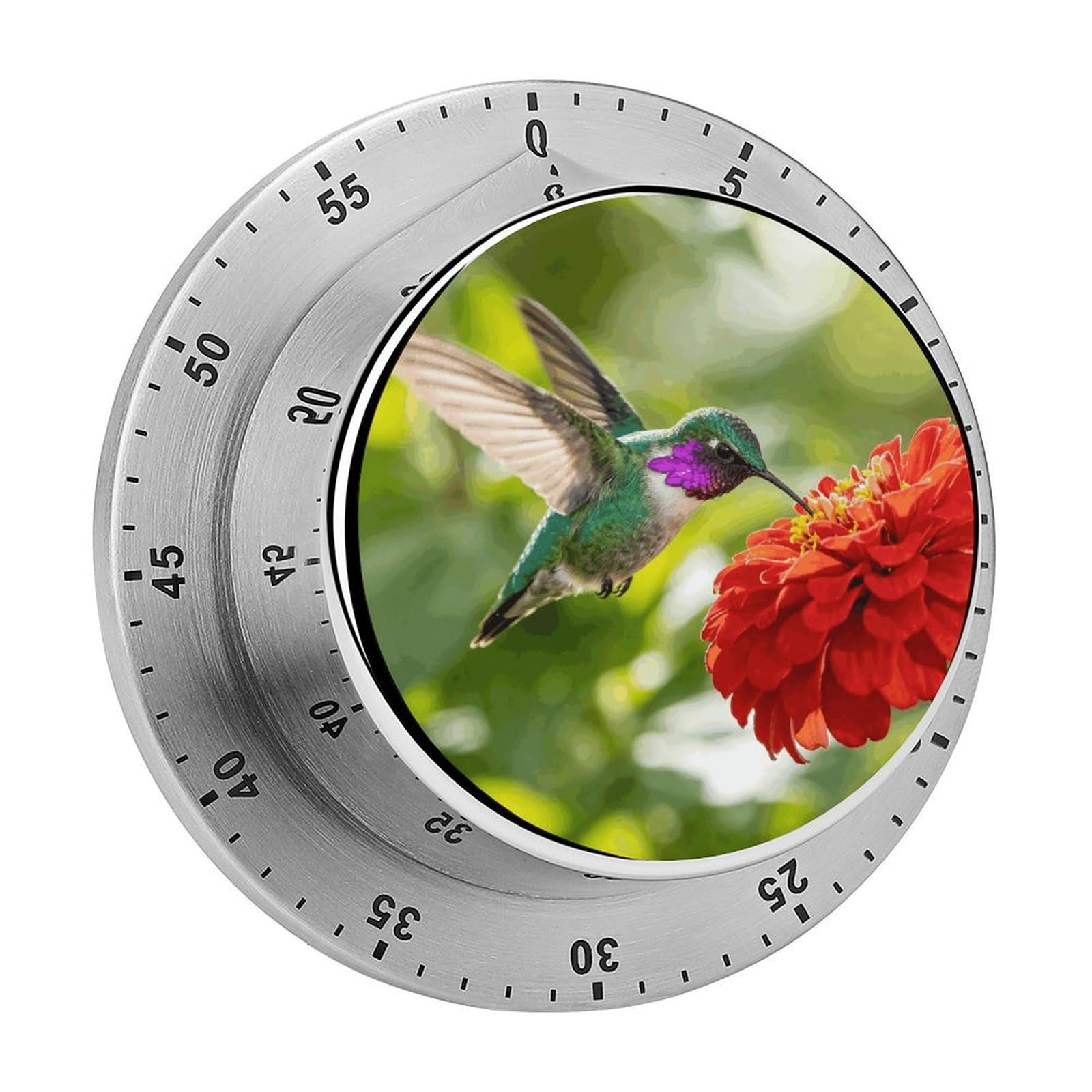 Hummingbird Flowers Timer Exquisite Stainless Steel Body Desk Visual Timer with Loud Alarm 60-Minute Mechanical Countdown Timers Magnetic Backing Cooking Kitchen Timers for Work