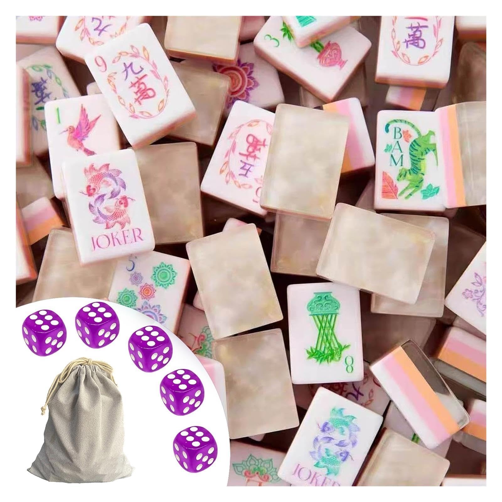 Juego de Mahjong acrílico de 4 Capas - Juego Americano de 160 fichas con Bolsa y Dados(Transparent)