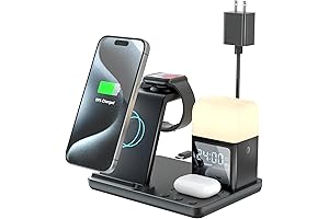 Wireless Charger Stand with Alarm Clock, 6-in-1 Phone Charger Station