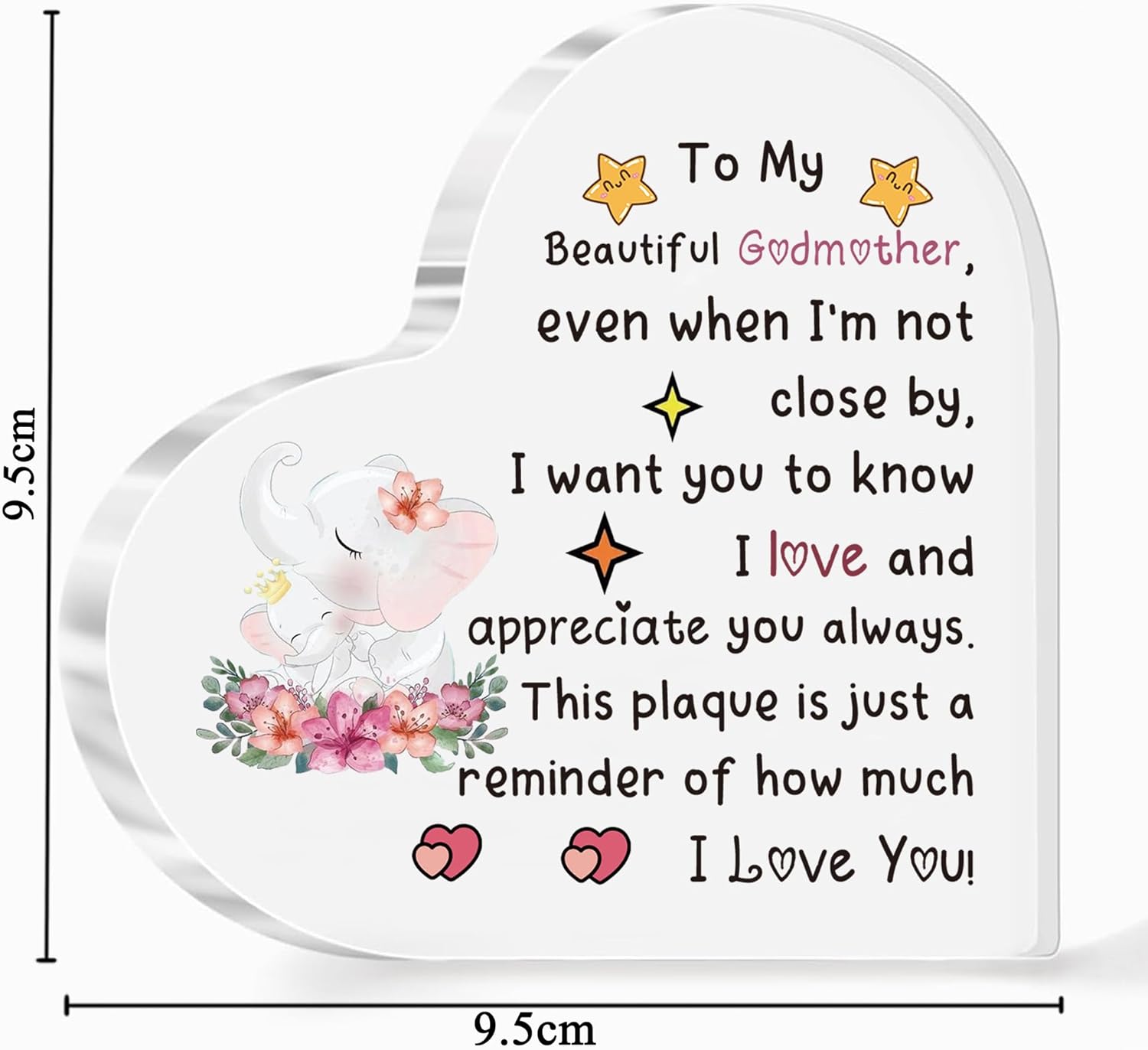 Godmother Acrylic Plaques Mother's Day Gifts Godmum Appreciate Present Birthday Heart Sign Home Decorations Christmas Souvenirs from Godkids Elephant Design Love Reminder Kepsake - Image 3
