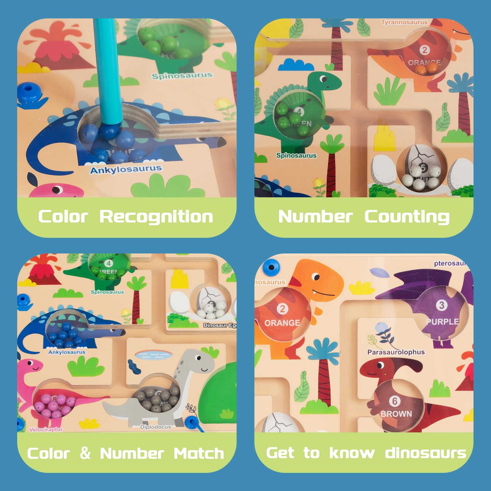 Laberinto magnético de colores y números, tablero de rompecabezas Montessori de madera a juego para aprender a contar, juguetes de habilidades motoras finas para niños y niñas de 3, 4, 5 3
