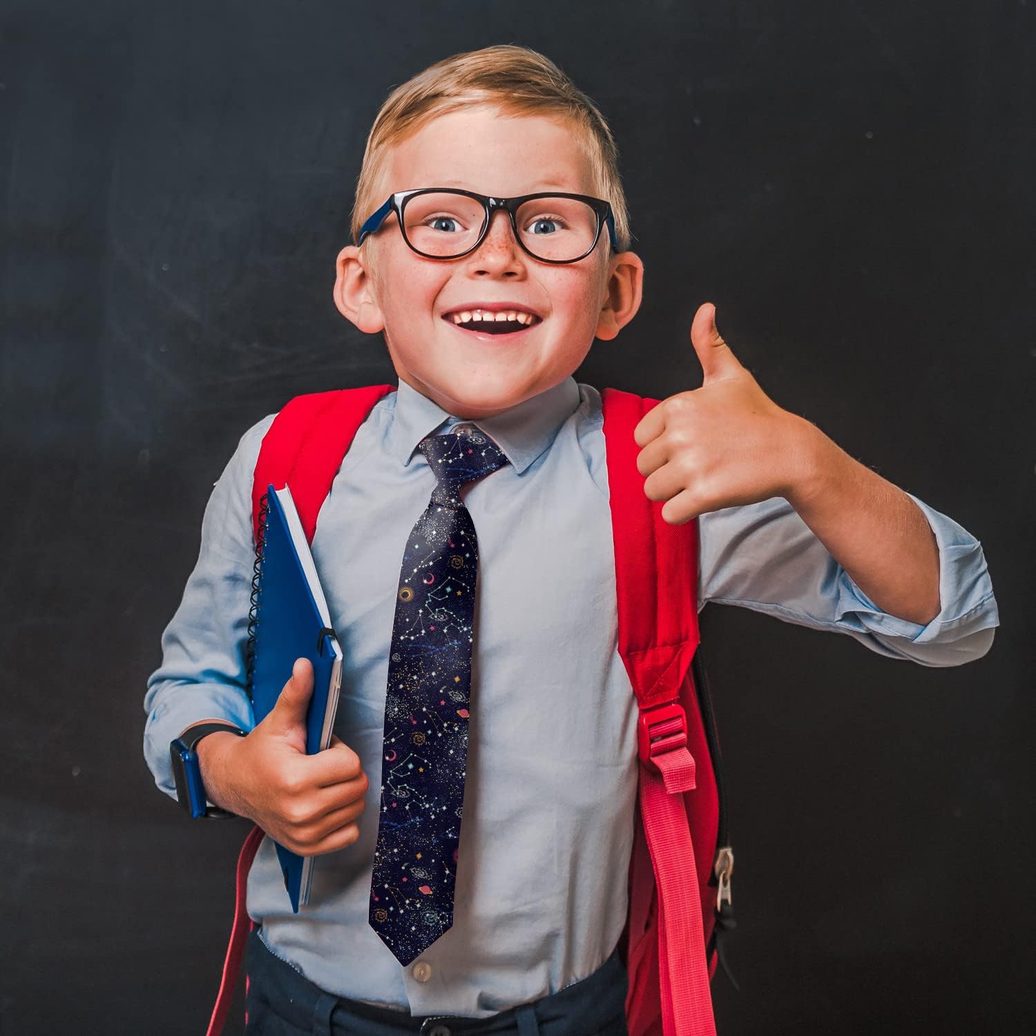Toddler Size (Space Galaxy Constellation) Pre-Tied Adjustable Novelty Necktie, Fashion Conversational Neck Strap Ties for Boys and Children, for Wedding Parties Events