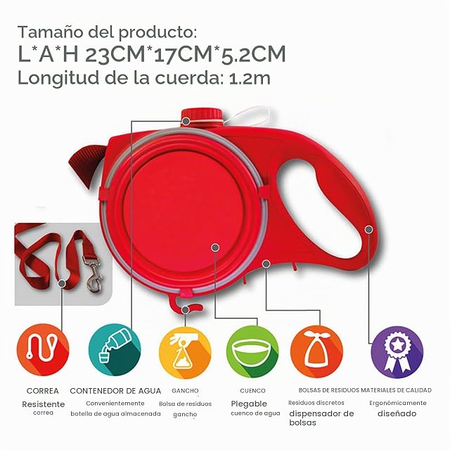 Foto 3 de 7 de Samnuerly Correa Retráctil para Perros con Botella De Agua